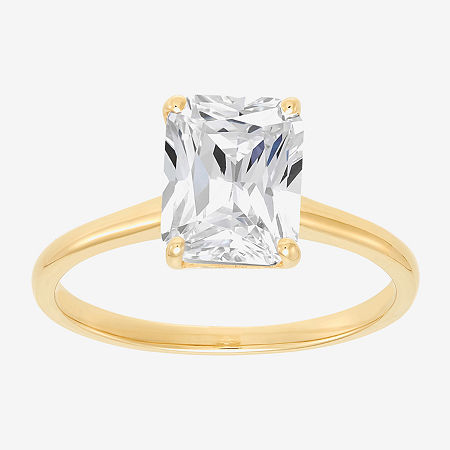 Fine Jewelry Womens White Cubic Zirconia 10k Gold Solitaire Cocktail Ring In Yellow