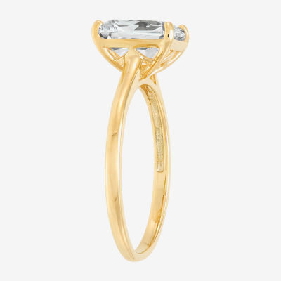 Womens White Cubic Zirconia 10K Gold Solitaire Cocktail Ring