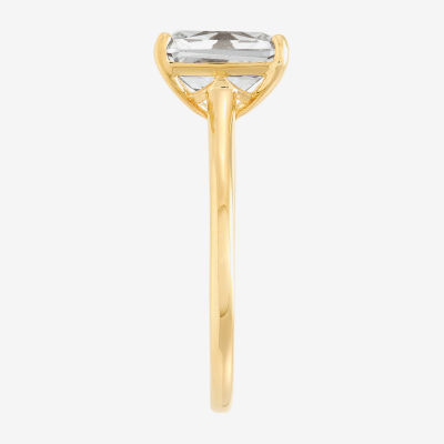 Womens White Cubic Zirconia 10K Gold Solitaire Cocktail Ring