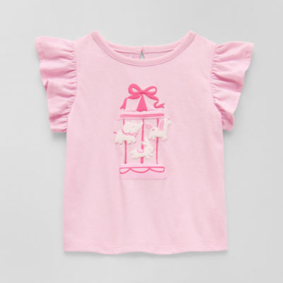 Okie Dokie Baby Girls Round Neck Short Sleeve Graphic T-Shirt