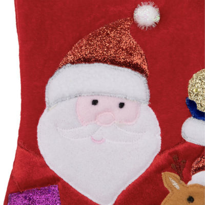 20.5'' Red and White Glittered Santa Claus and Reindeer Christmas Stocking
