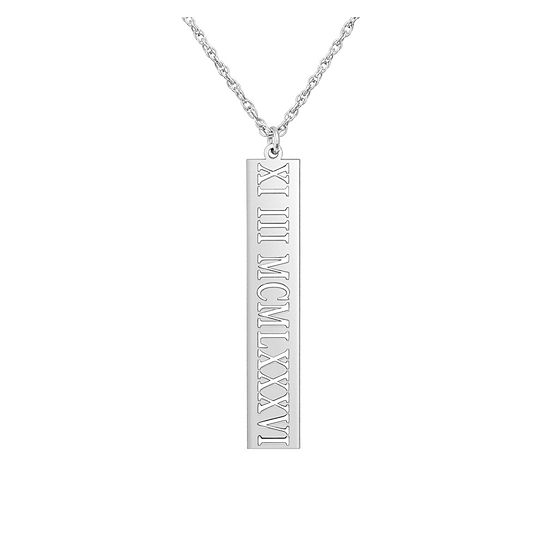Personalized Roman Numeral Date Bar Pendant Necklace