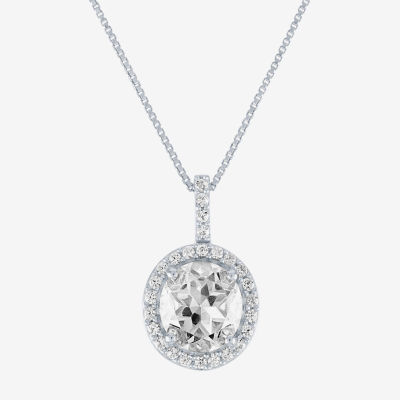 Womens Lab Created White Sapphire Sterling Silver Pendant