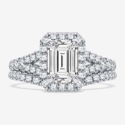 Signature By Modern Bride (H-I / Si1-Si2) Womens 1 3/8 CT. T.W. Lab Grown White Diamond 10K White Gold Side Stone Halo Bridal Set