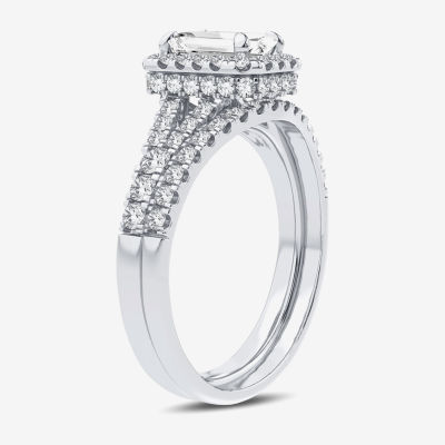 Signature By Modern Bride (H-I / Si1-Si2) Womens 1 3/8 CT. T.W. Lab Grown White Diamond 10K White Gold Side Stone Halo Bridal Set