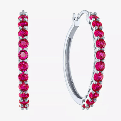 Lab Created Red Ruby Sterling Silver 30mm Hoop Earrings