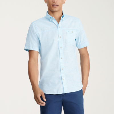 IZOD Saltwater Chambray Mens Classic Fit Short Sleeve Button-Down Shirt