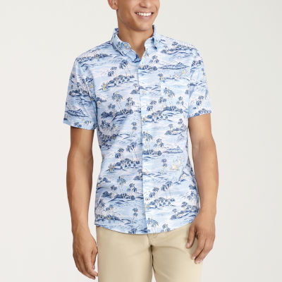 IZOD Saltwater Chambray Mens Classic Fit Short Sleeve Button-Down Shirt