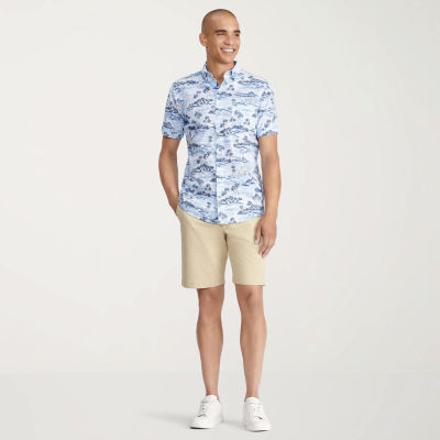 IZOD Saltwater Chambray Mens Classic Fit Short Sleeve Button-Down Shirt