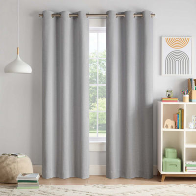 Eclipse Kids Chambray Blackout Grommet Top Single Curtain Panel