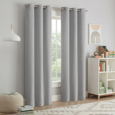 Eclipse Kids Chambray Blackout Grommet Top Single Curtain Panel