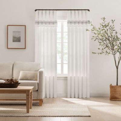 Mercantile Drop Cloth Stripe Light-Filtering Ring Top Single Curtain Panel