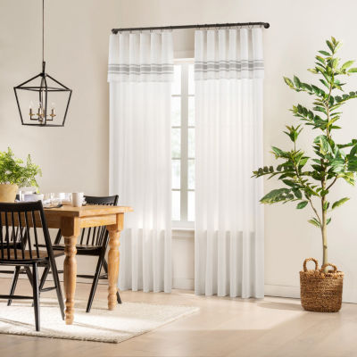 Mercantile Drop Cloth Stripe Light-Filtering Ring Top Single Curtain Panel