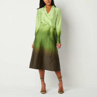 Worthington Long Sleeve Ombre Midi Wrap Dress