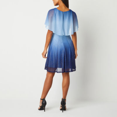 Danny & Nicole Glitter Short Sleeve Ombre Fit + Flare Dress