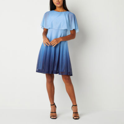 Danny & Nicole Glitter Short Sleeve Ombre Fit + Flare Dress