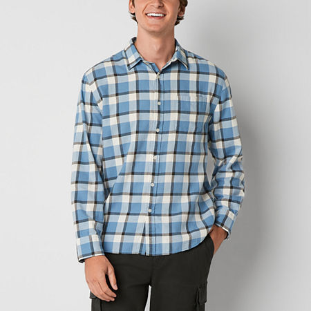 Arizona Mens Long Sleeve Plaid Shirt, Medium, Blue