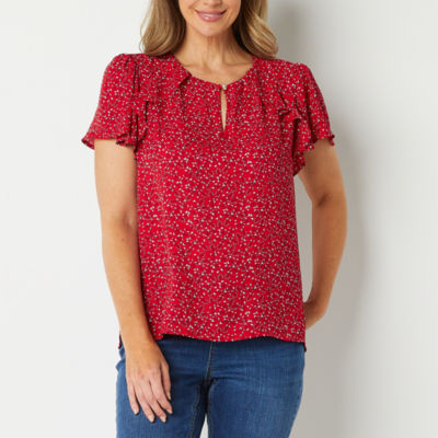 Liz Claiborne Womens Keyhole Neck Short Sleeve Blouse - JCPenney