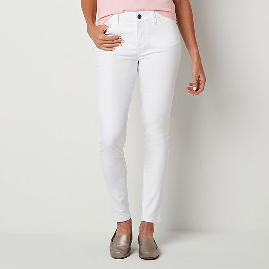 St. John's Bay Womens Mid Rise Skinny Fit Jean, Color: White - JCPenney
