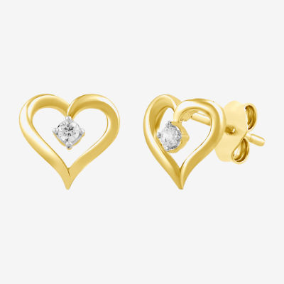 (I/ I2) Diamond-Accent Lab-Grown Diamond 10K Gold 9mm Heart Stud Earrings