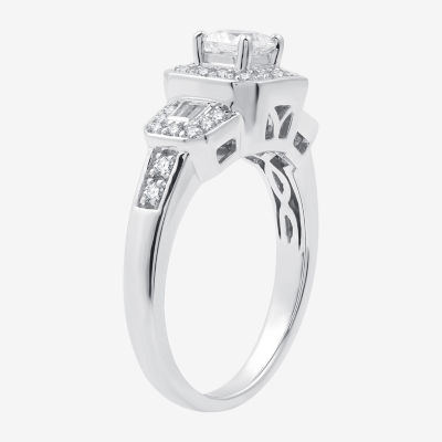 I Said Yes (H-I / I1) Womens 3/4 CT. T.W. Lab Grown White Diamond Sterling Silver Side Stone Halo Engagement Ring