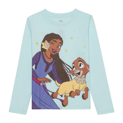 Disney Collection Little & Big Girls Crew Neck Long Sleeve Wish Graphic T-Shirt