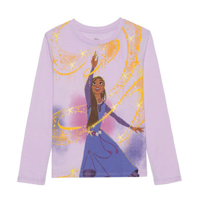 Disney Collection Little & Big Girls Crew Neck Long Sleeve Wish Graphic T-Shirt