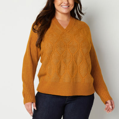 St. John's Bay Plus Womens V Neck Long Sleeve Pullover Sweater