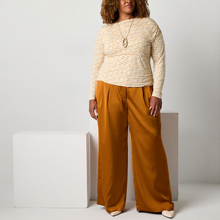 Worthington Plus Womens Boat Neck Long Sleeve Blouse