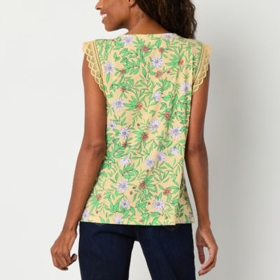 Liz Claiborne Womens Round Neck Sleeveless Lace Blouse