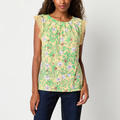 Liz Claiborne Womens Round Neck Sleeveless Lace Blouse