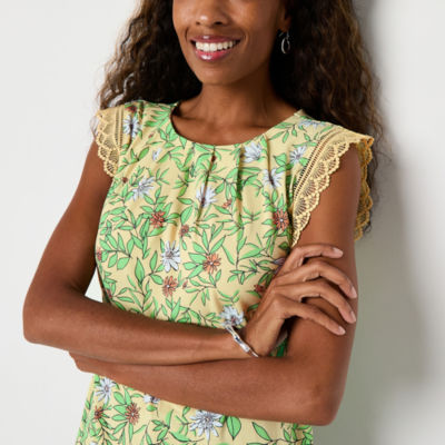 Liz Claiborne Womens Round Neck Sleeveless Lace Blouse