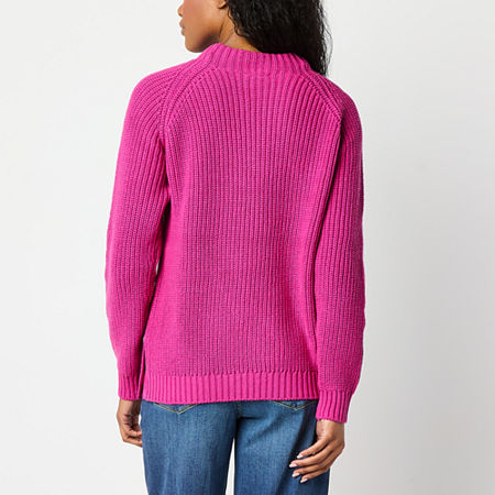 St. John's Bay Womens Funnel Neck Long Sleeve Pullover Sweater, Petite X-small, Pink