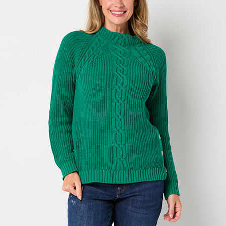 St. John's Bay Womens Funnel Neck Long Sleeve Pullover Sweater, Petite Xx-large, Green