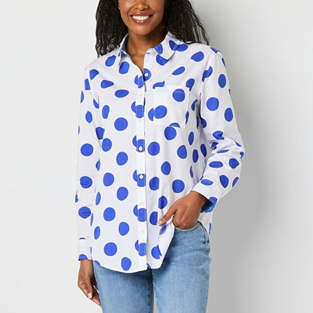 St. John's Bay Womens Long Sleeve Oversized Button-Down Shirt, X-large, Blue