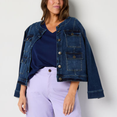 St. John's Bay Womens Plus Easy-on + Easy-off V Neck Short Sleeve Adaptive T-Shirt