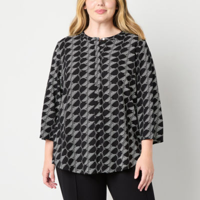 Liz Claiborne Plus Womens 3/4 Sleeve Tunic Top - JCPenney