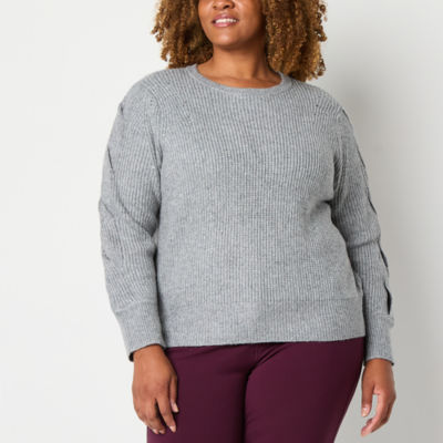 Liz Claiborne Plus Womens Crew Neck Long Sleeve Pullover Sweater