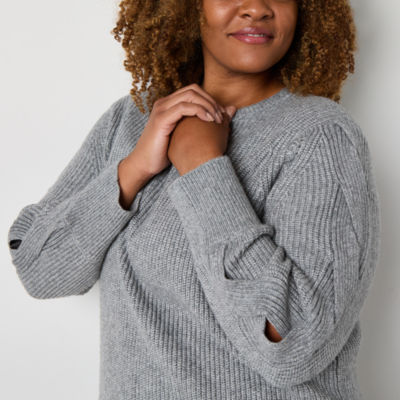Liz Claiborne Plus Womens Crew Neck Long Sleeve Pullover Sweater