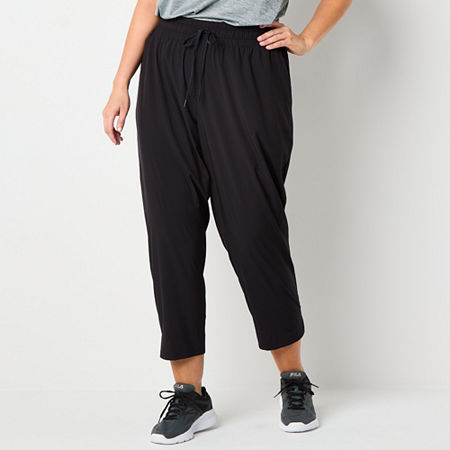 Xersion Womens Plus FeatherLite Woven Mid Rise Tapared Pull-On Pants, 0x, Black