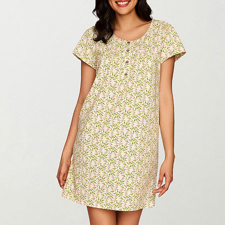 Ilusion Womens Scoop Neck Short Sleeve Nightshirt, Medium, Green