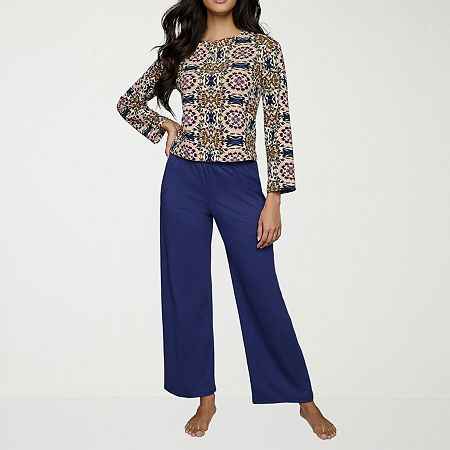 Ilusion Womens Crew Neck Long Sleeve 2-pc. Pajama Sets, Large, Blue