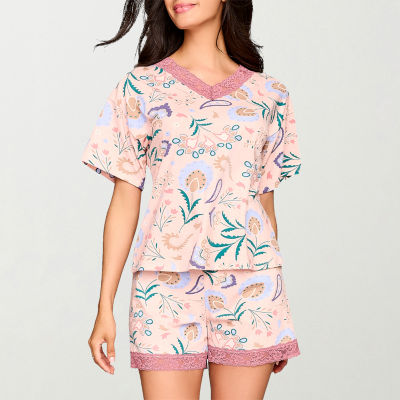 Ilusion Womens Round Neck Short Sleeve 2-pc. Pajama Sets