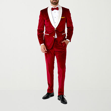 OppoSuits Mens Christmas Velvet Vibes 3-pc Tuxedo, 36 Regular, Red