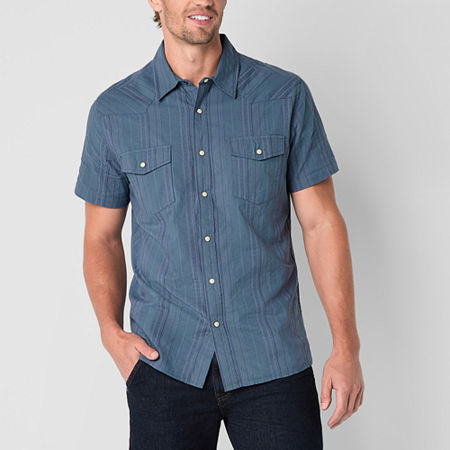 Frye and Co. Mens Regular Fit Short Sleeve Striped Button-Down Shirt, X-large, Blue