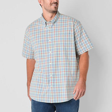 St. John's Bay Stretch Poplin Big and Tall Mens Classic Fit Short Sleeve Plaid Button-Down Shirt, 2x-large Tall, Blue