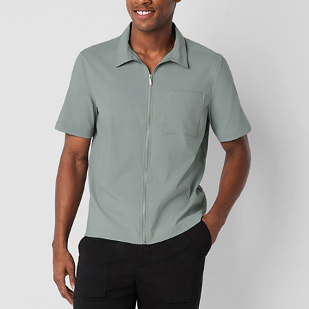 Stylus Mens Short Sleeve Zip Front Pocket T-Shirt, Large, Gray