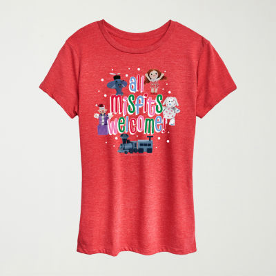 All Misfit Welcome Womens Crew Neck Short Sleeve Regular Fit Rudolph Graphic T-Shirt