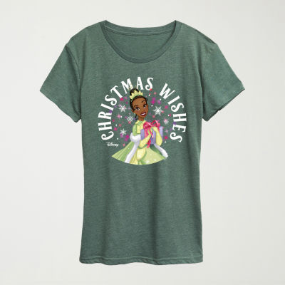 Christmas Wishes Womens Crew Neck Short Sleeve Regular Fit Princess Graphic T-Shirt