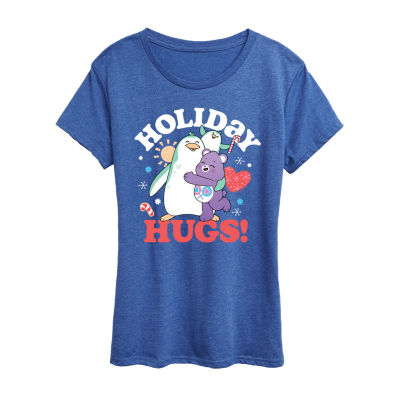 Holiday Hugs Womens Crew Neck Short Sleeve Regular Fit Care Bears Graphic T-Shirt